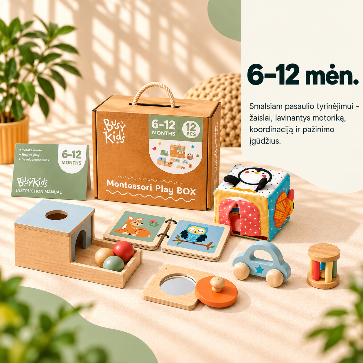 BusyKids Montessori žaislų rinkinys kūdikiams 6–12 mėn. - 12 vnt. BusyKids Montessori žaislų rinkinys kūdikiams 6–12 mėn. - 12 vnt.