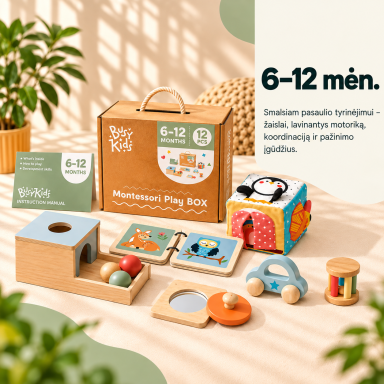 BusyKids Montessori žaislų rinkinys kūdikiams 6–12 mėn. - 12 vnt. BusyKids Montessori žaislų rinkinys kūdikiams 6–12 mėn. - 12 vnt.